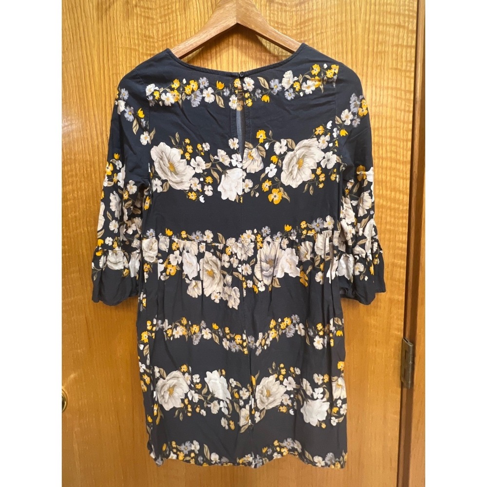 Old Navy Floral‎ Shift Dress Navy Blue Yellow Ruffle Sleeve XS Womens - Picture 3 of 10